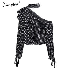 Load image into Gallery viewer, One Shoulder Polka-dot Ruffle Blouse