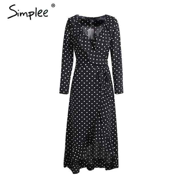 Polka-dot Ruffle Wrap Long Dress