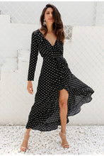 Load image into Gallery viewer, Polka-dot Ruffle Wrap Long Dress