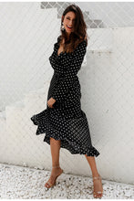 Load image into Gallery viewer, Polka-dot Ruffle Wrap Long Dress