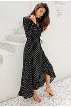 Load image into Gallery viewer, Polka-dot Ruffle Wrap Long Dress