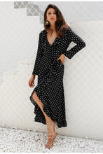 Load image into Gallery viewer, Polka-dot Ruffle Wrap Long Dress