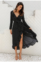 Load image into Gallery viewer, Polka-dot Ruffle Wrap Long Dress