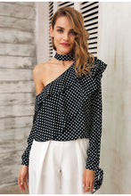 Load image into Gallery viewer, One Shoulder Polka-dot Ruffle Blouse