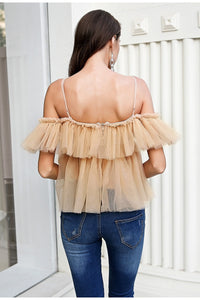 V Neck Strap Boho Mesh Blouse