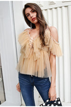 Load image into Gallery viewer, V Neck Strap Boho Mesh Blouse