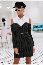 Load image into Gallery viewer, Elegant Two Piece Stripe Office Dress