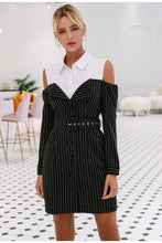 Load image into Gallery viewer, Elegant Two Piece Stripe Office Dress