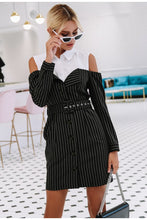 Load image into Gallery viewer, Elegant Two Piece Stripe Office Dress