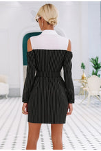 Load image into Gallery viewer, Elegant Two Piece Stripe Office Dress