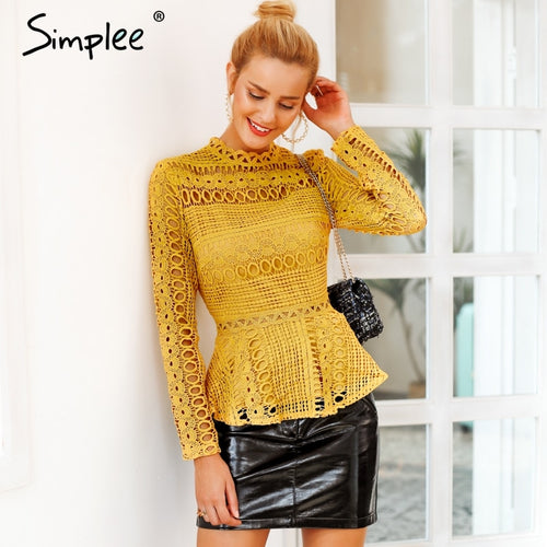 Elegant Lace Hollow Out Peplum