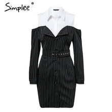 Load image into Gallery viewer, Elegant Two Piece Stripe Office Dress