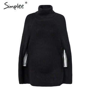 Knitted Turtleneck Cloak Casual Pullover