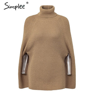 Knitted Turtleneck Cloak Casual Pullover