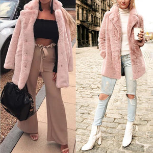 Elegant Shaggy Faux Fur Coat