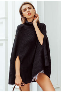 Knitted Turtleneck Cloak Casual Pullover