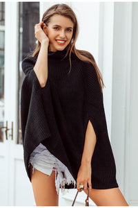 Knitted Turtleneck Cloak Casual Pullover