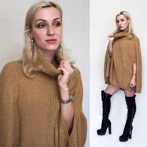 Knitted Turtleneck Cloak Casual Pullover