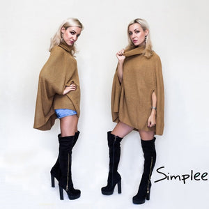 Knitted Turtleneck Cloak Casual Pullover