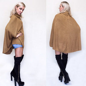 Knitted Turtleneck Cloak Casual Pullover