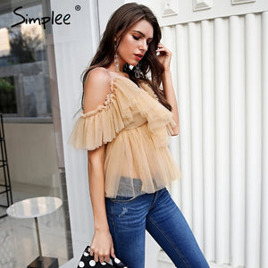 V Neck Strap Boho Mesh Blouse