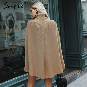 Knitted Turtleneck Cloak Casual Pullover