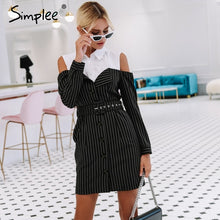 Load image into Gallery viewer, Elegant Two Piece Stripe Office Dress