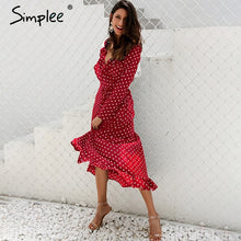 Load image into Gallery viewer, Polka-dot Ruffle Wrap Long Dress