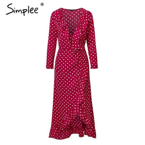 Polka-dot Ruffle Wrap Long Dress